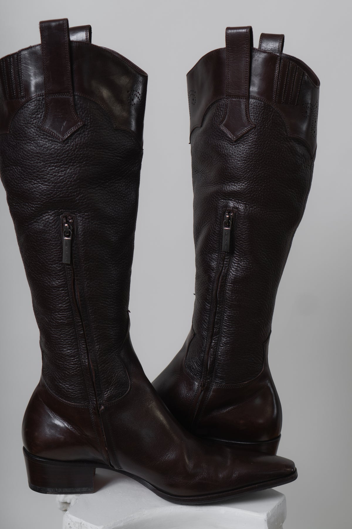 SANTONI Italian Brown Leather Fleece Lined Boots