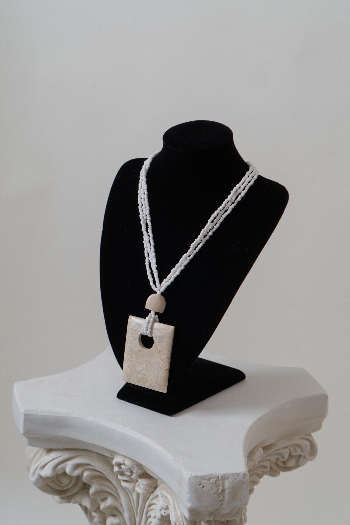Vintage Cream Square Stone Pendant Necklace