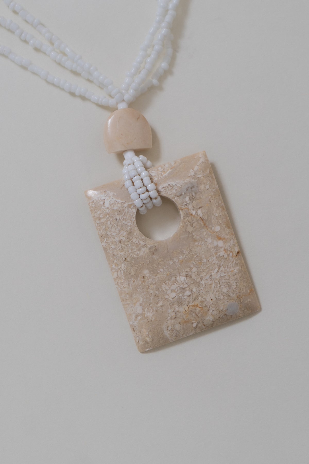 Vintage Cream Square Stone Pendant Necklace