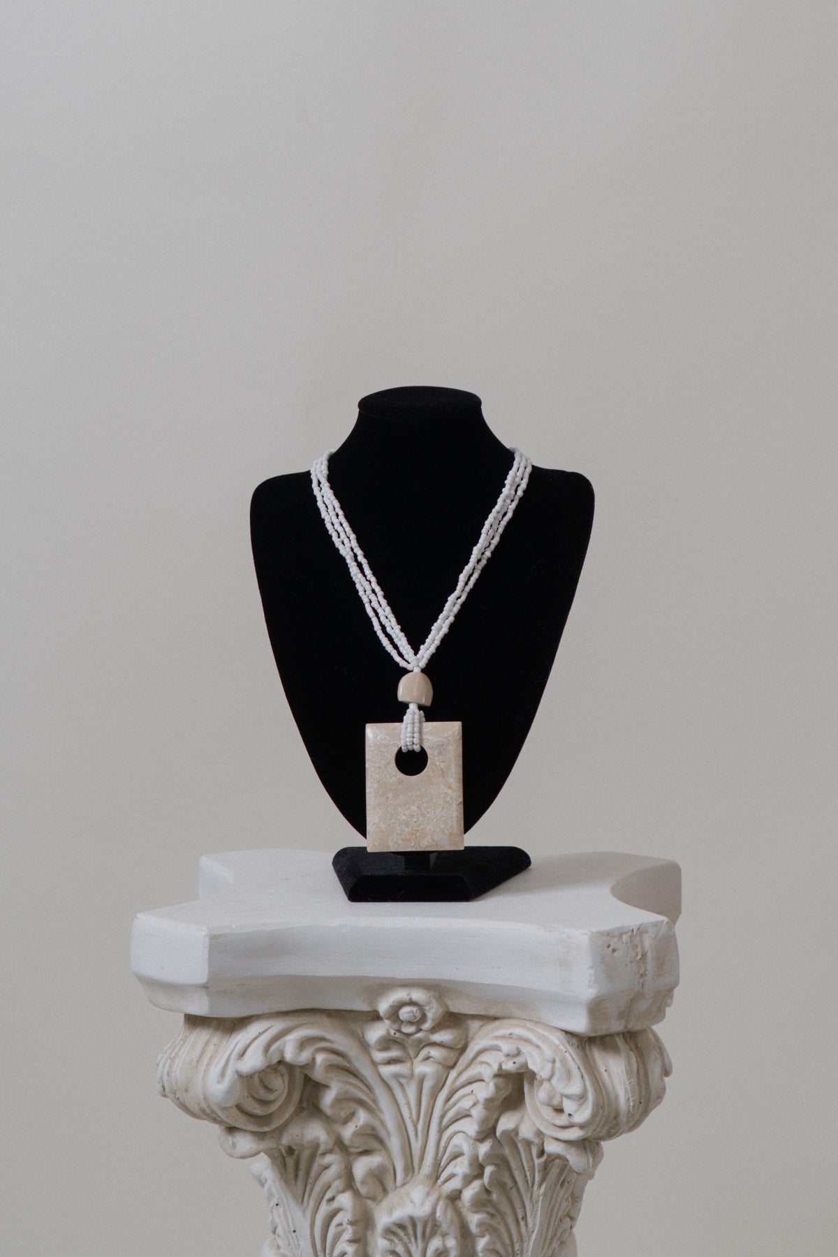 Vintage Cream Square Stone Pendant Necklace