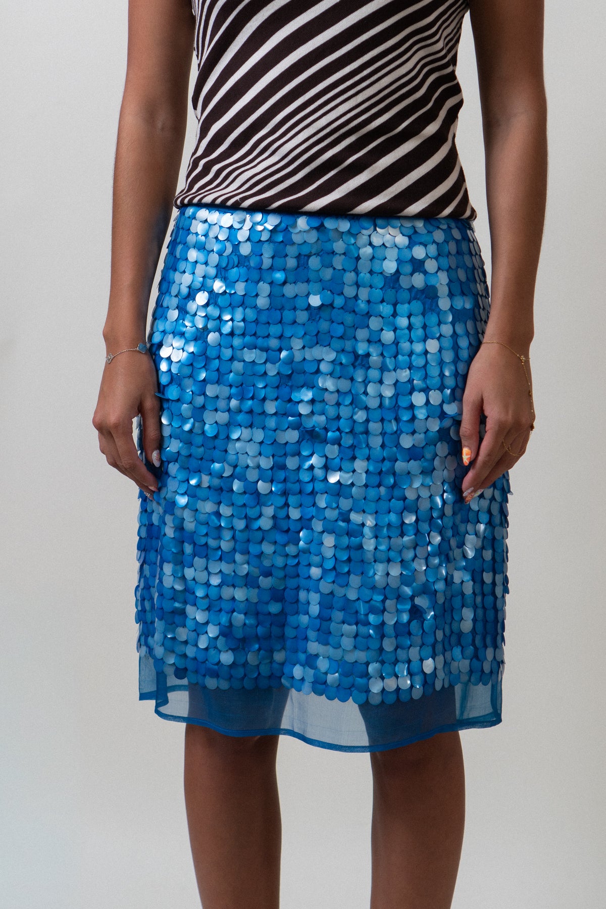 Y2K 100% Silk Blue Mermaid Skirt