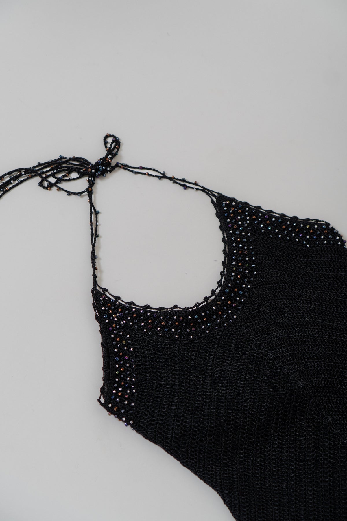 Y2K Black Crochet Beaded Halter Top