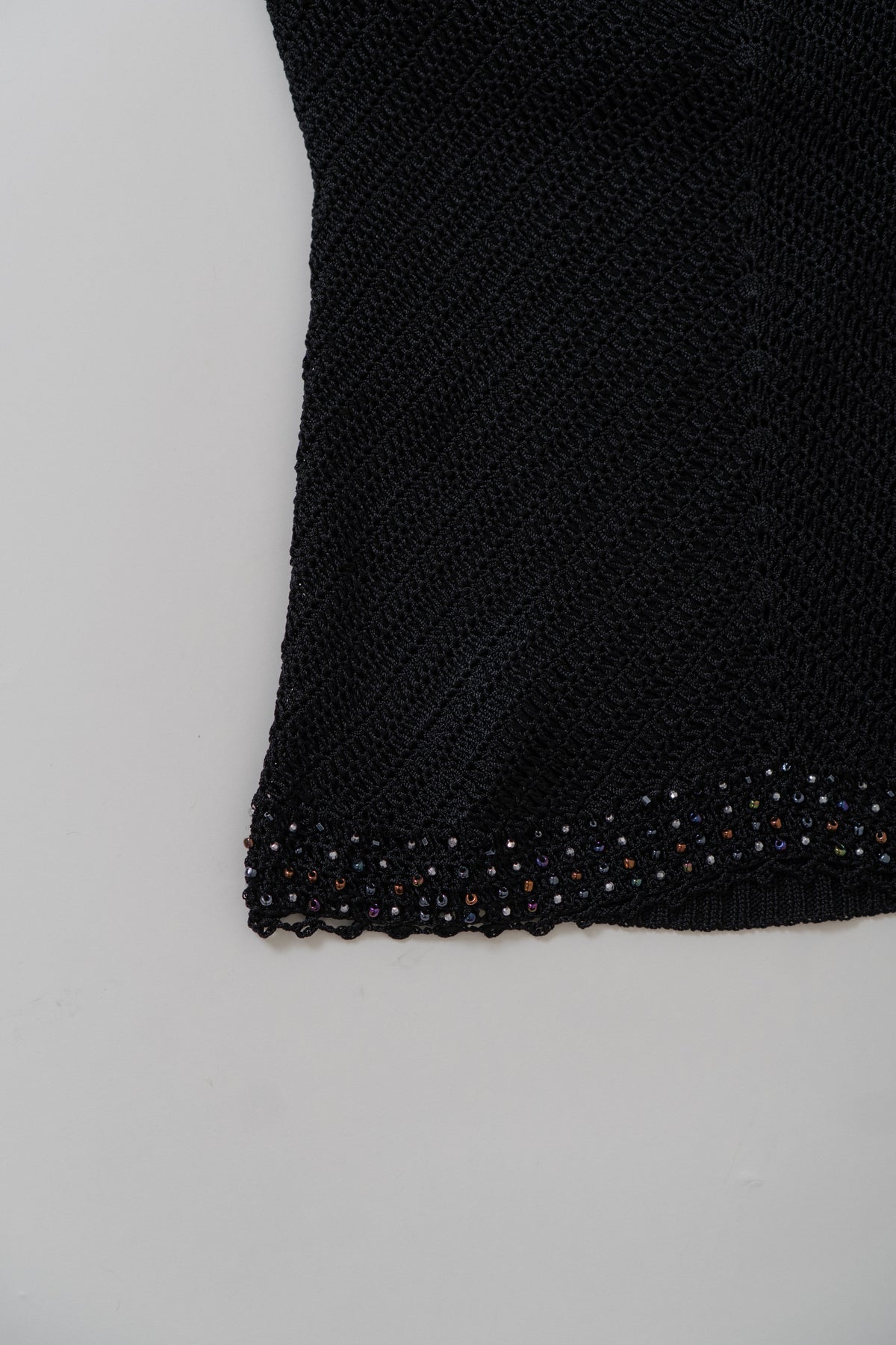 Y2K Black Crochet Beaded Halter Top