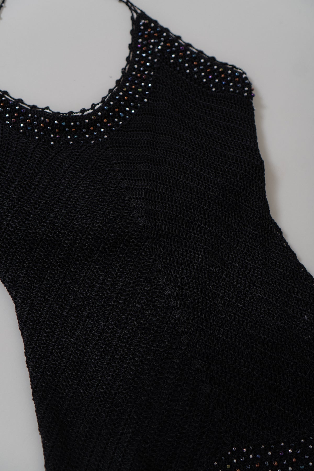 Y2K Black Crochet Beaded Halter Top