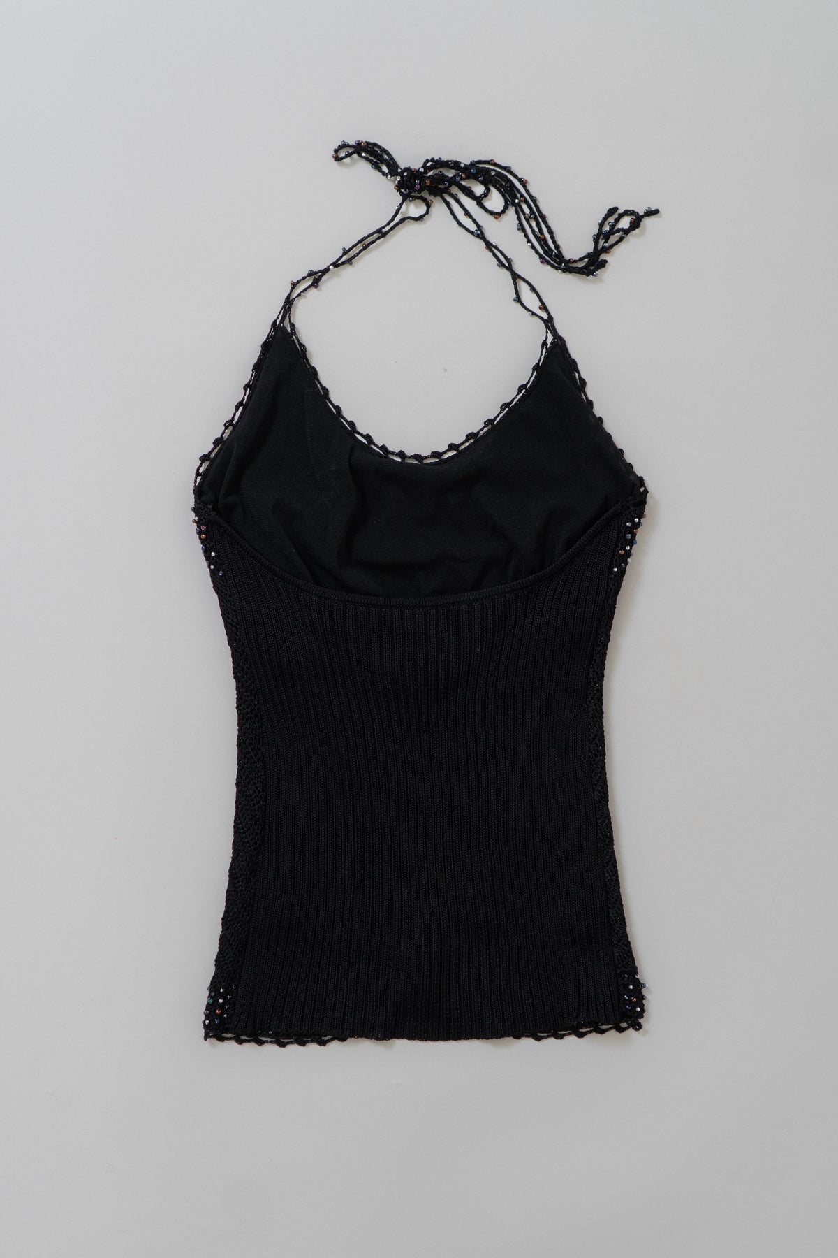 Y2K Black Crochet Beaded Halter Top