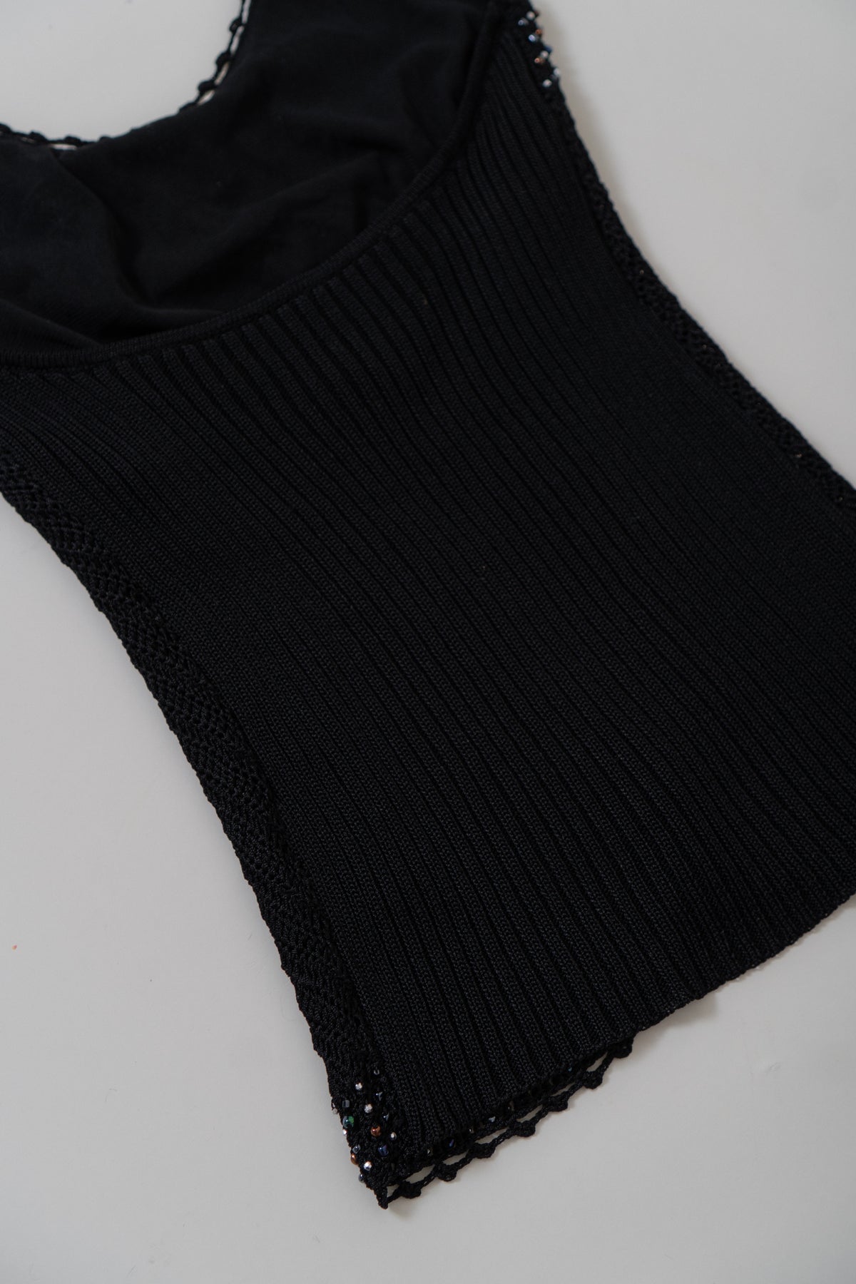 Y2K Black Crochet Beaded Halter Top