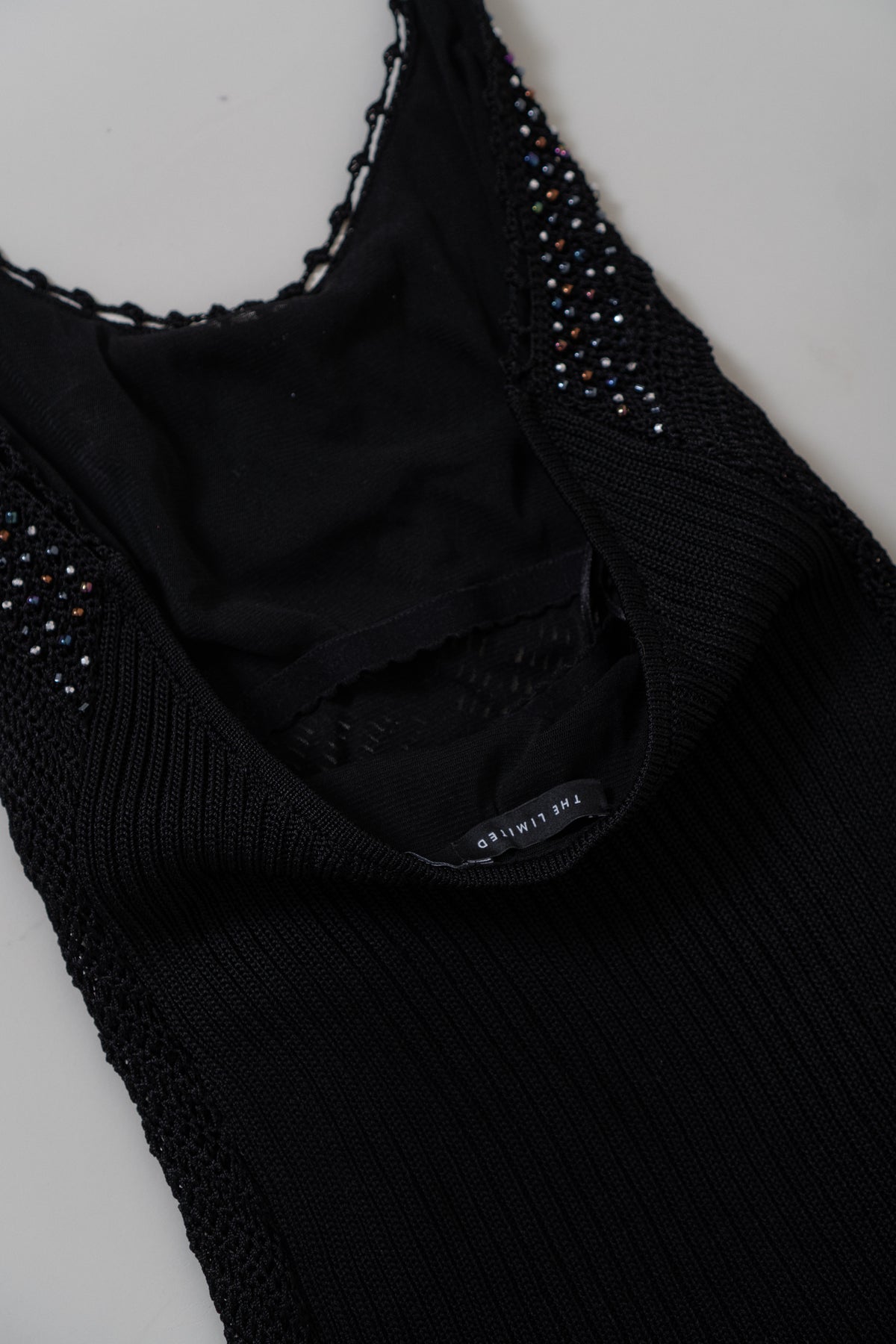 Y2K Black Crochet Beaded Halter Top