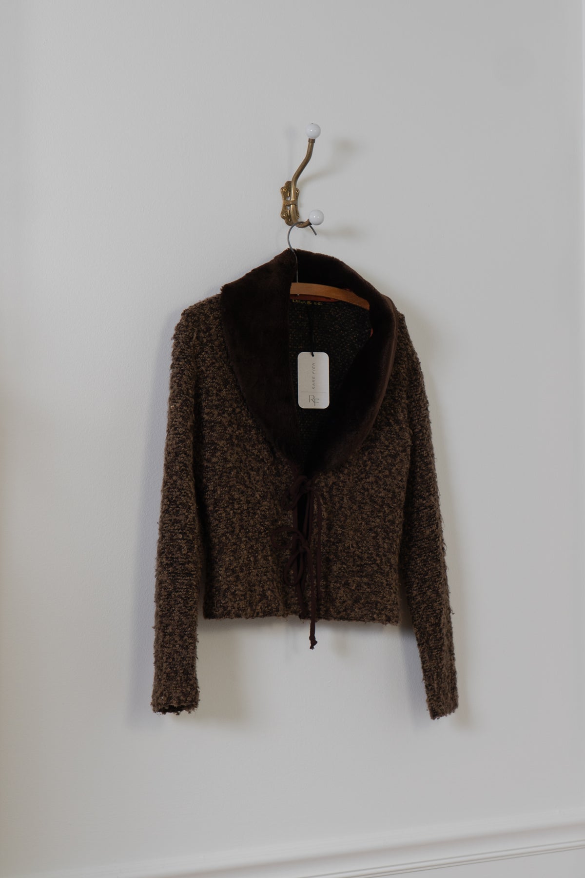 Vintage Brown Knit Fur Collar Cardigan