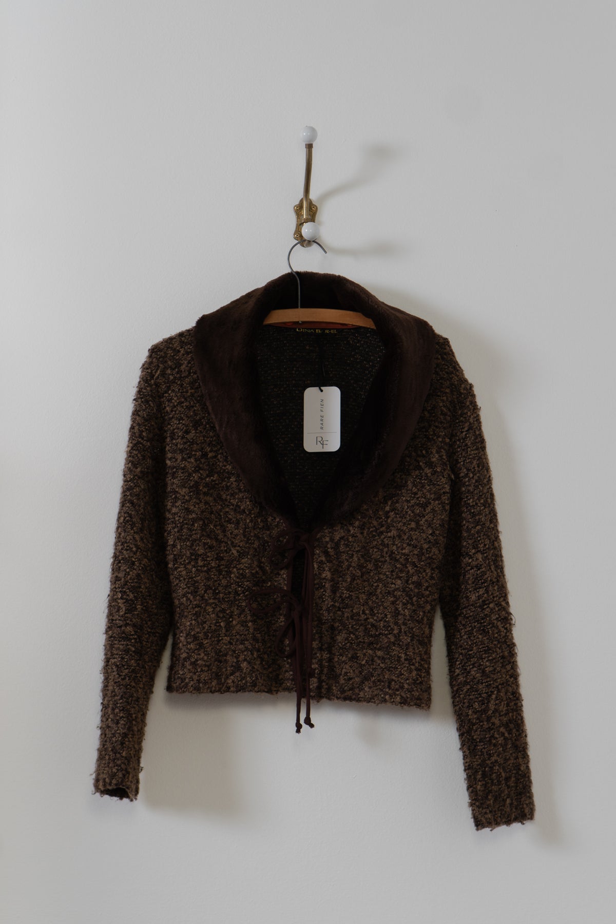 Vintage Brown Knit Fur Collar Cardigan