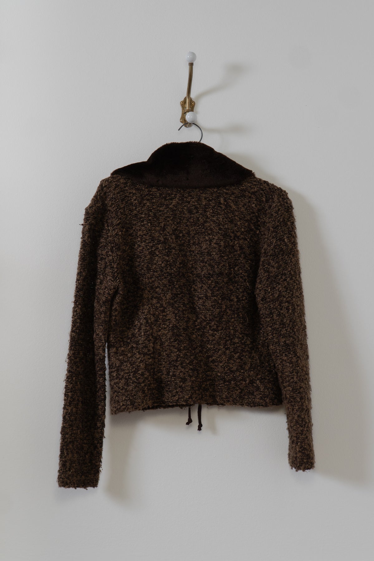 Vintage Brown Knit Fur Collar Cardigan