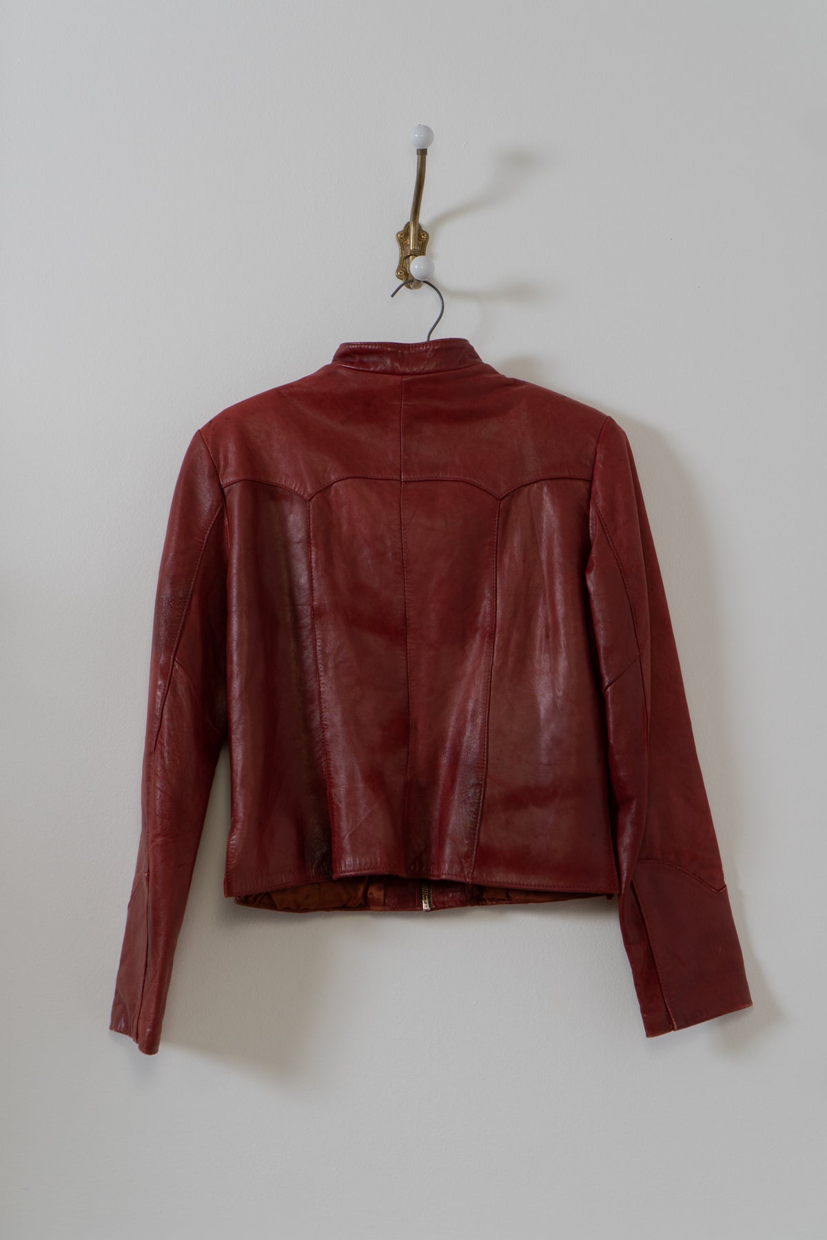 Vintage Red Leather Moto Jacket