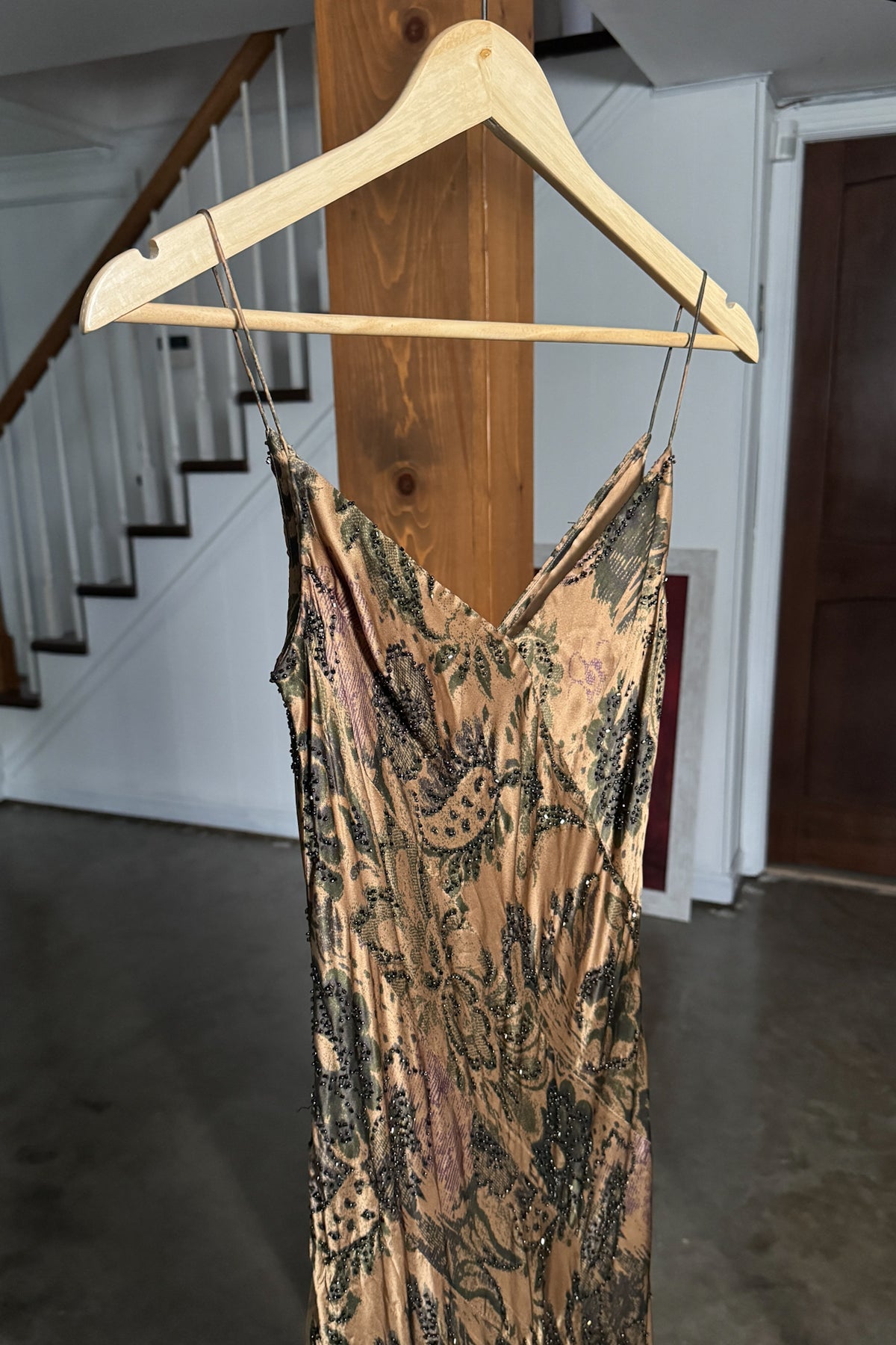 Vintage Silk Beaded Bronze Gown