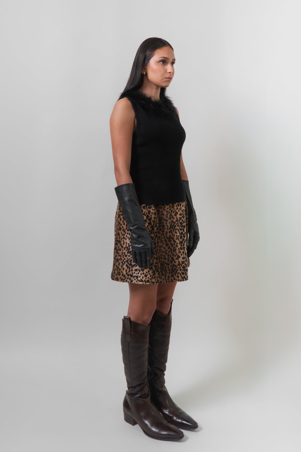 Vintage Faux Fur Animal Print Mini Skirt