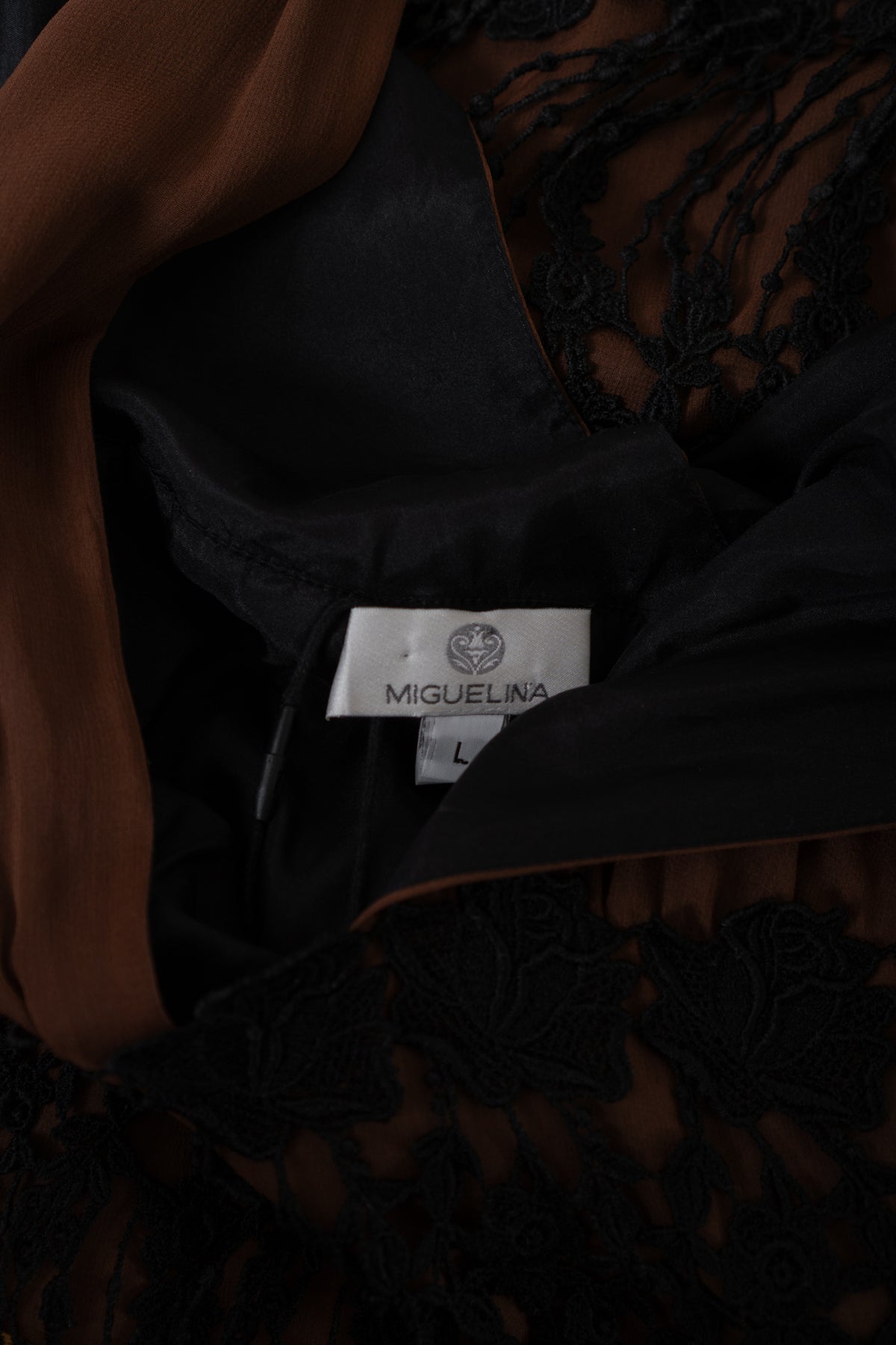 Y2K Brown Silk & Lace Dress