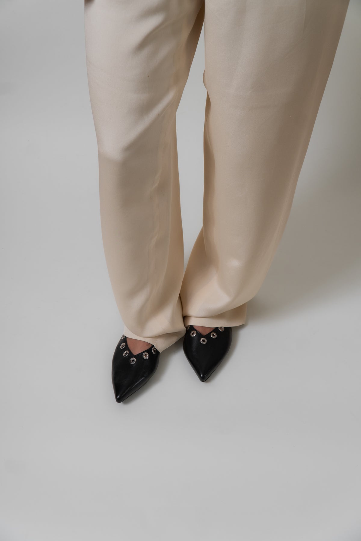Vintage Italian Leather Black Grommet Flats