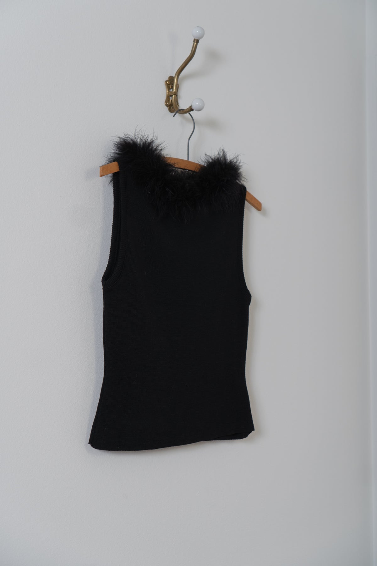 Vintage Black Feather Knit Sleeveless Top