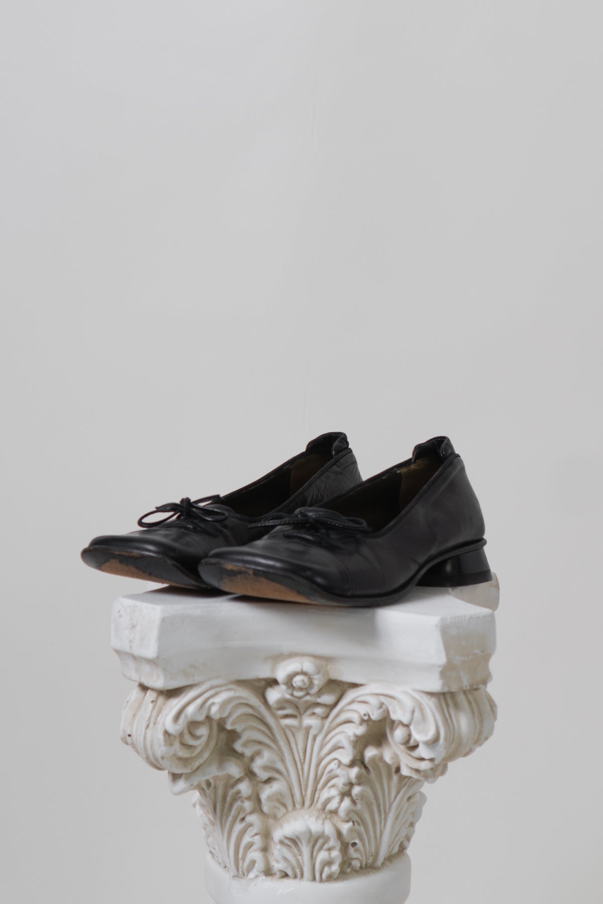 Vintage Black Italian Leather Square Loafers