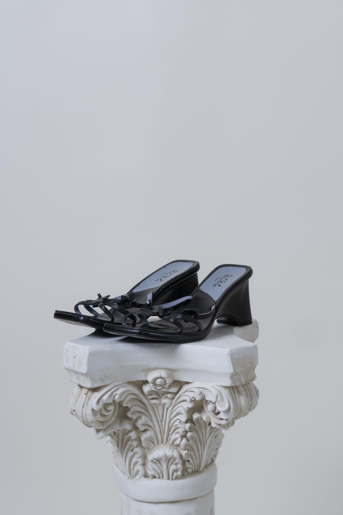 Vintage Black Floral Leather Wedges