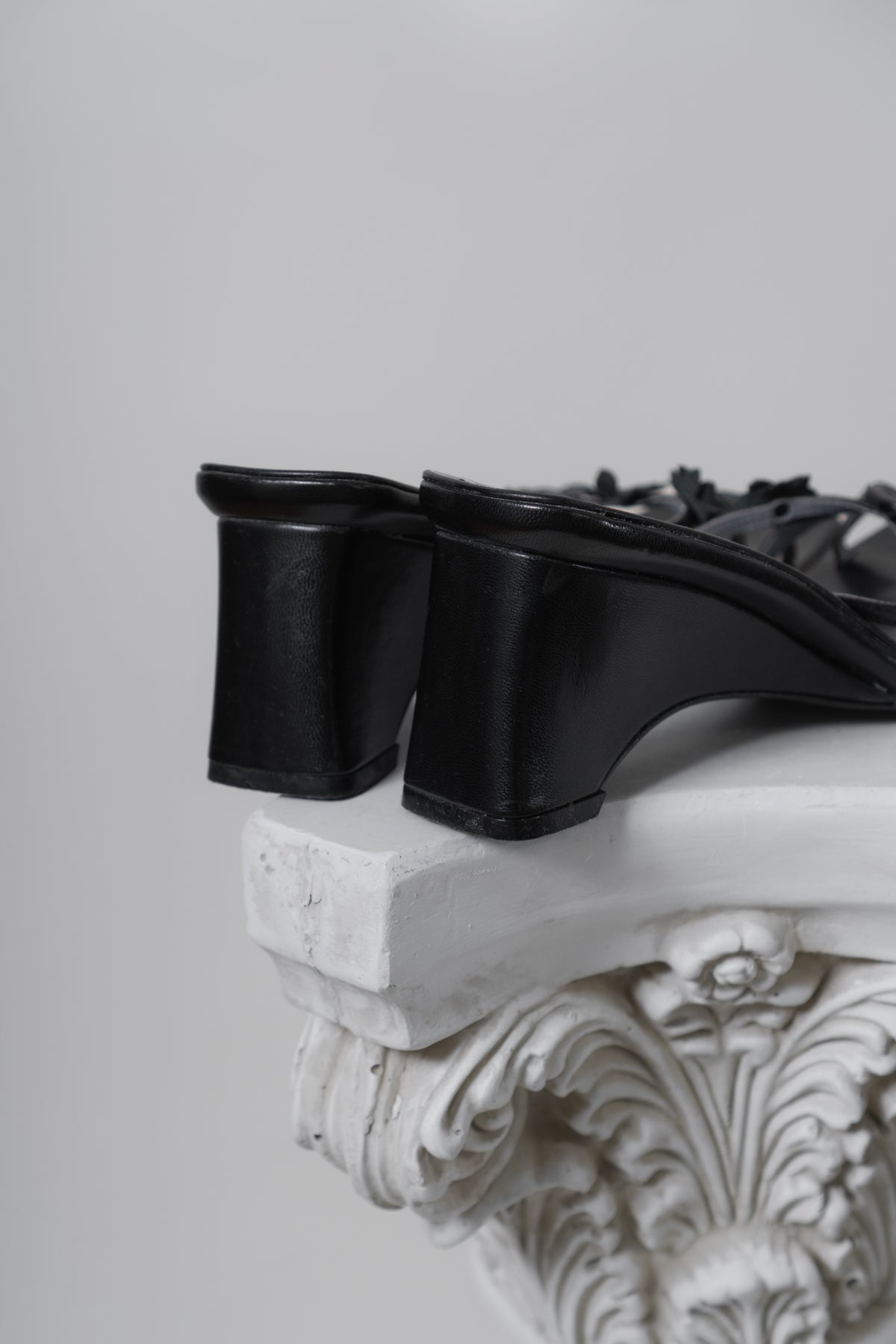 Vintage Black Floral Leather Wedges
