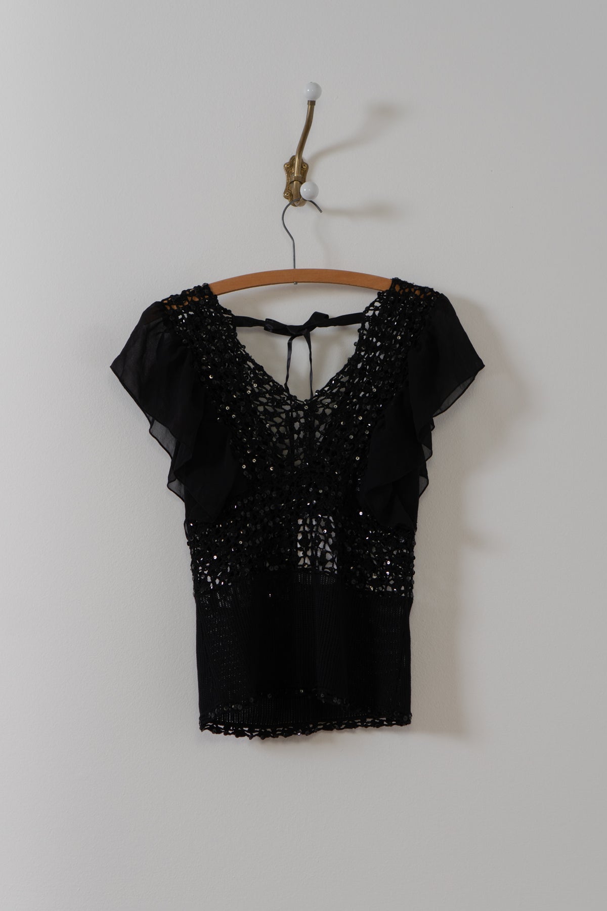 Vintage Black Silk Crochet Sheer Top