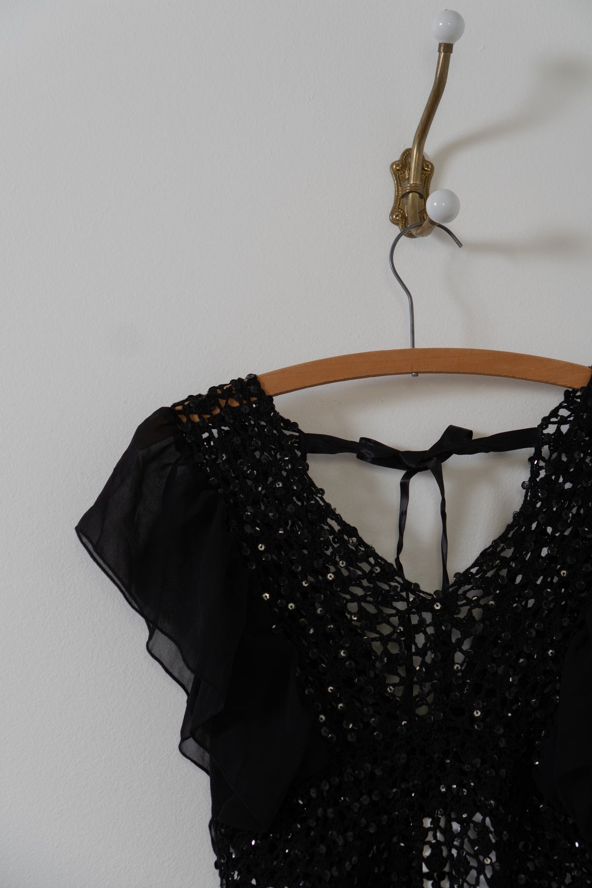Vintage Black Silk Crochet Sheer Top