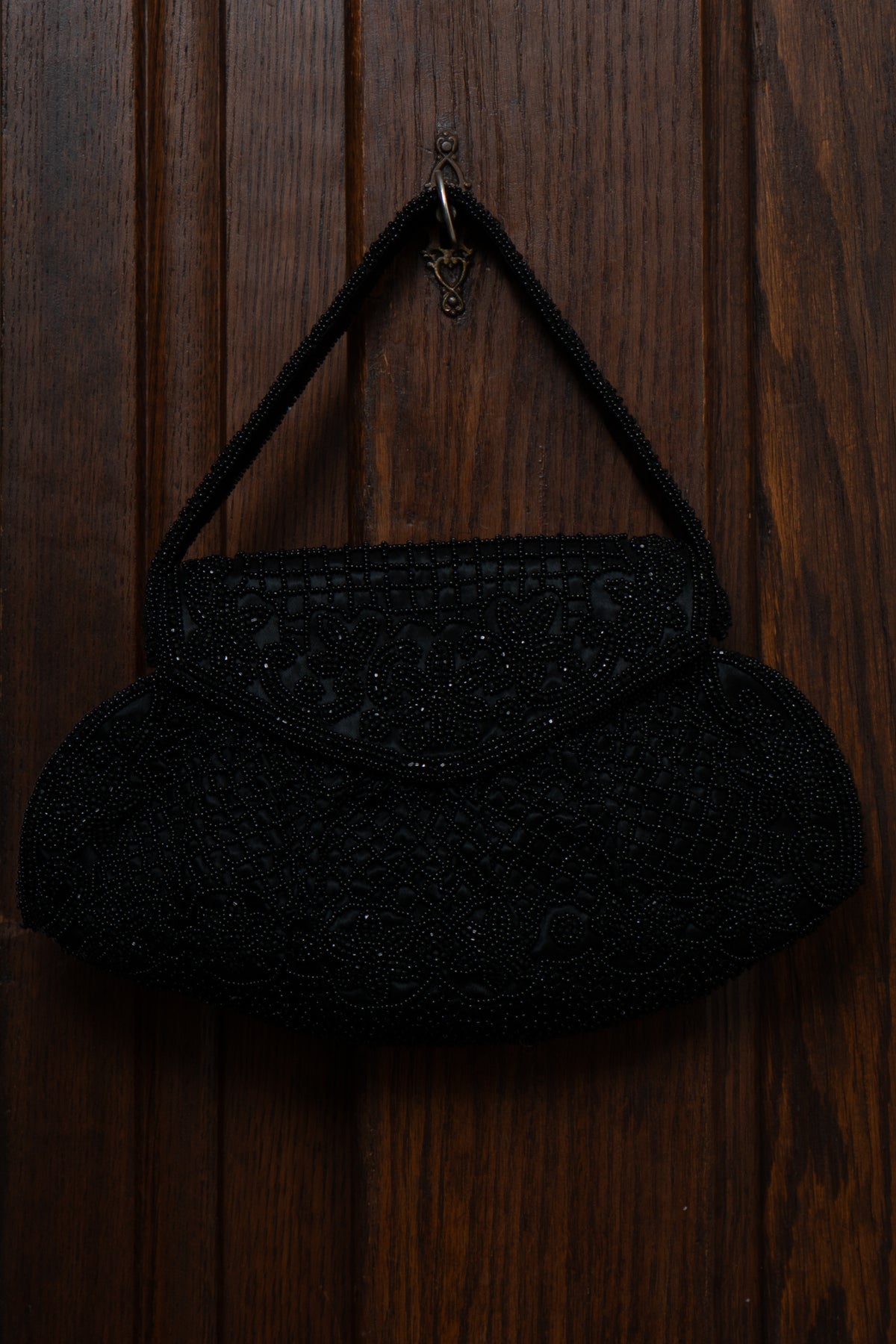 Vintage French Black Beaded Evening Bag