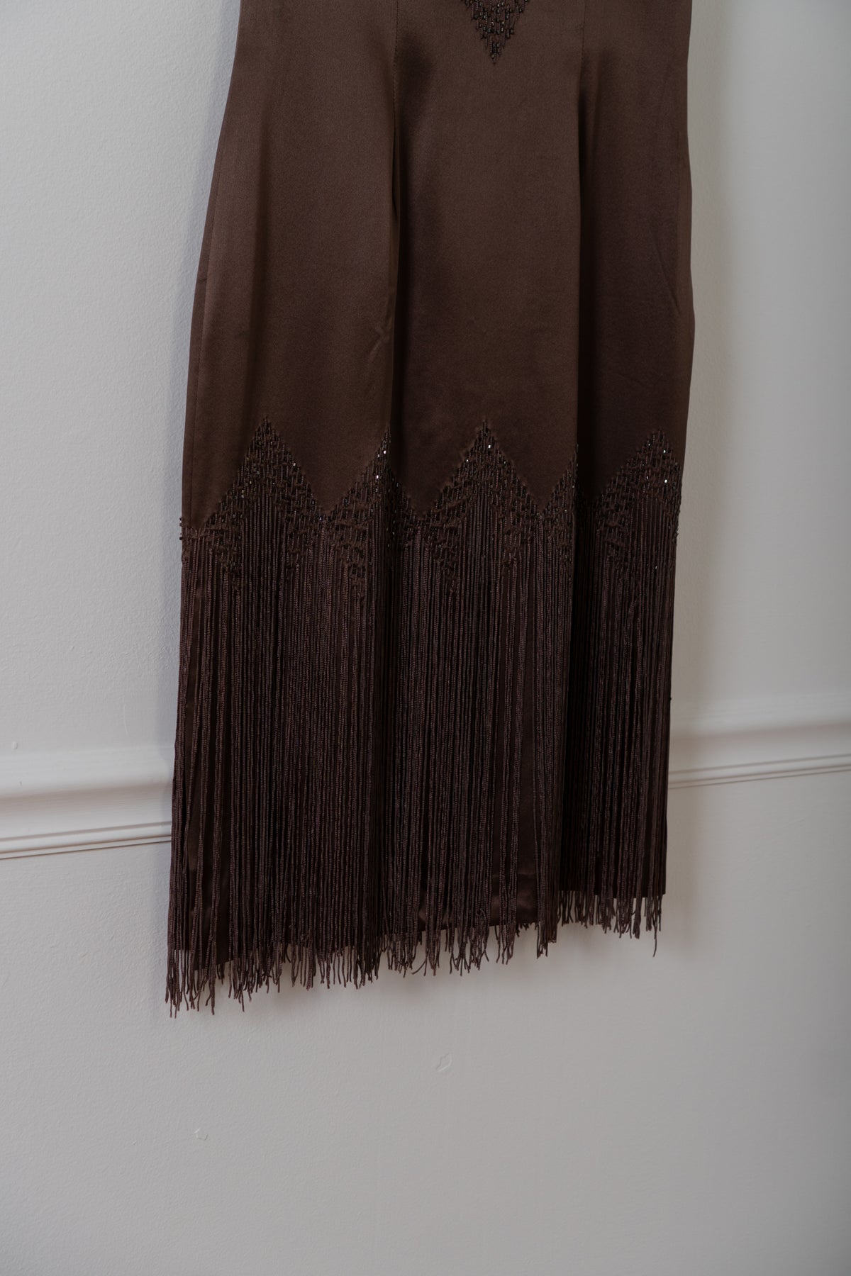 Vintage Brown Silk Fringe Beaded Dress
