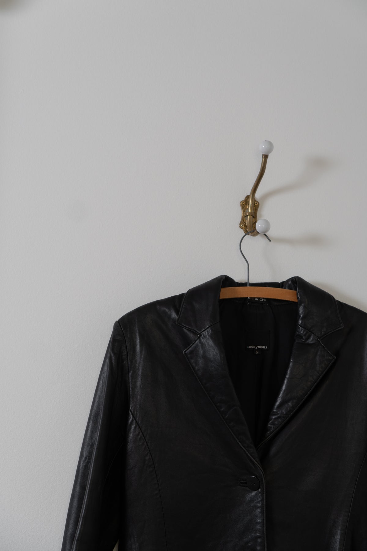 Vintage Black Supple Leather Long Blazer Jacket