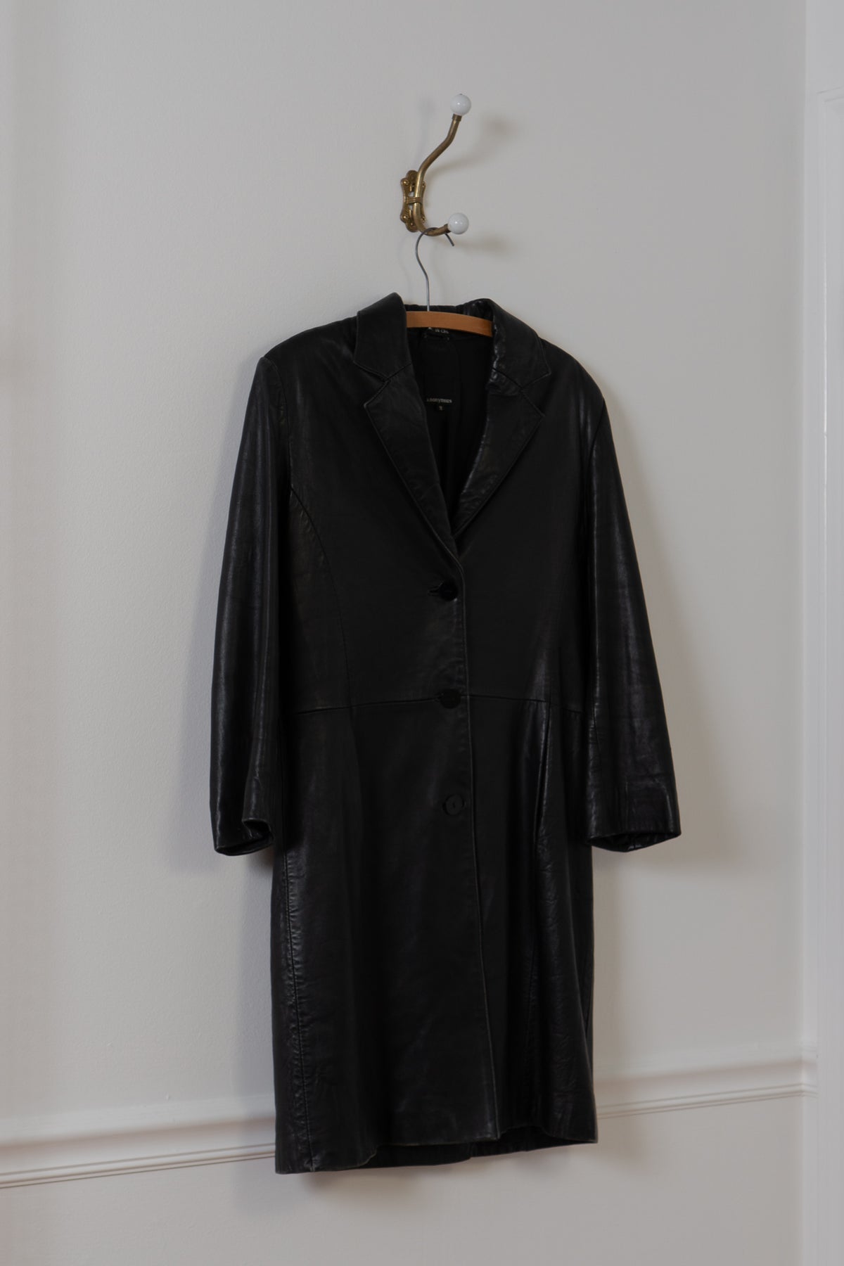 Vintage Black Supple Leather Long Blazer Jacket