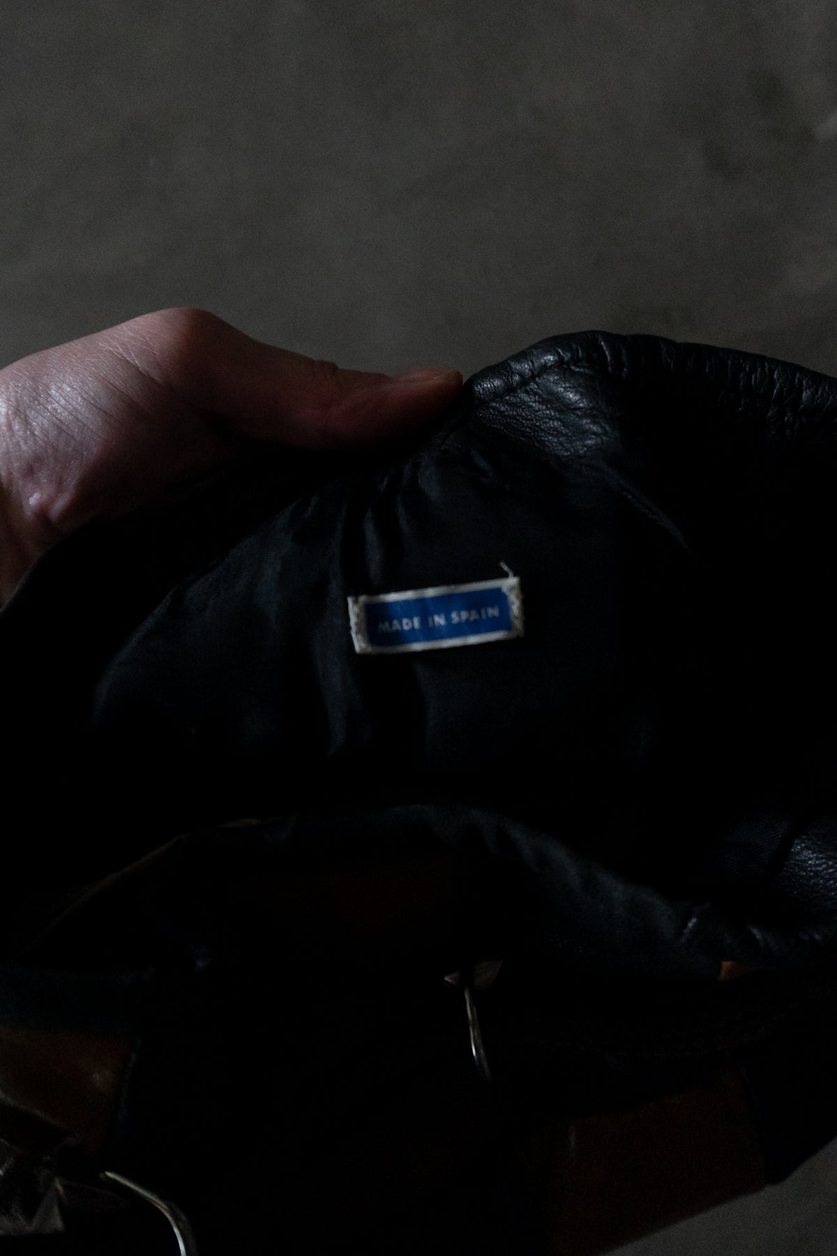 Vintage Spanish Checkered Leather Drawstring Bag