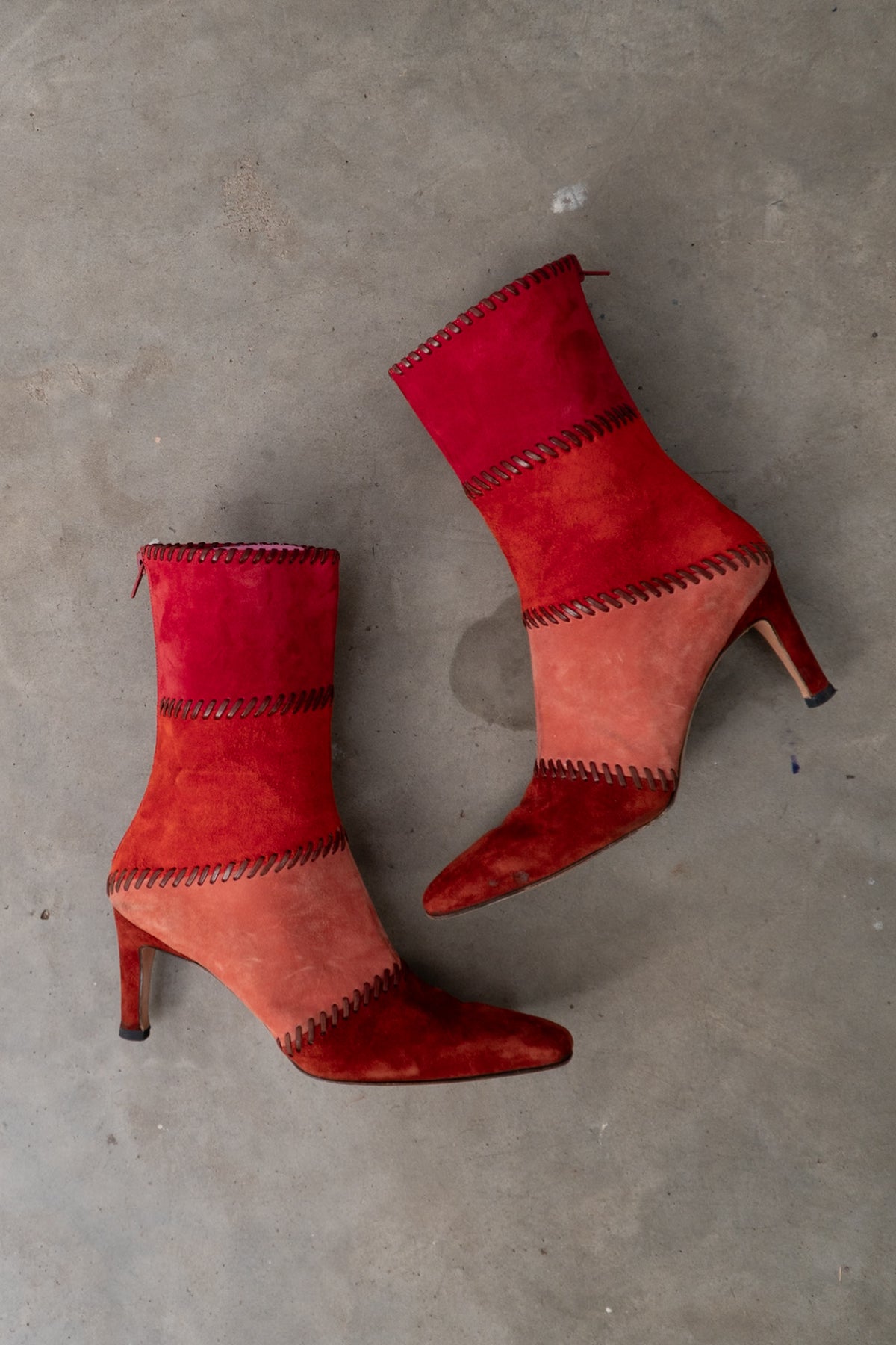 SALVATORE FERRAGAMO Suede Stitch Patchwork Boots