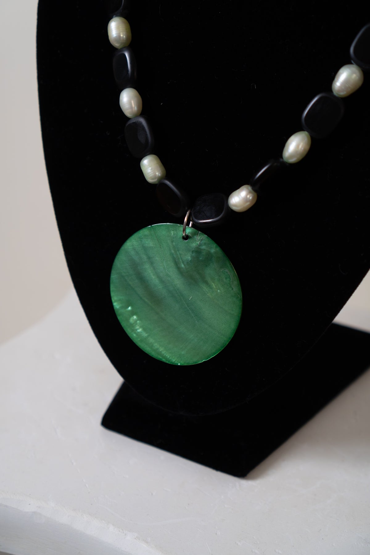 Genuine Pearl & Black Glass Beaded Necklace
