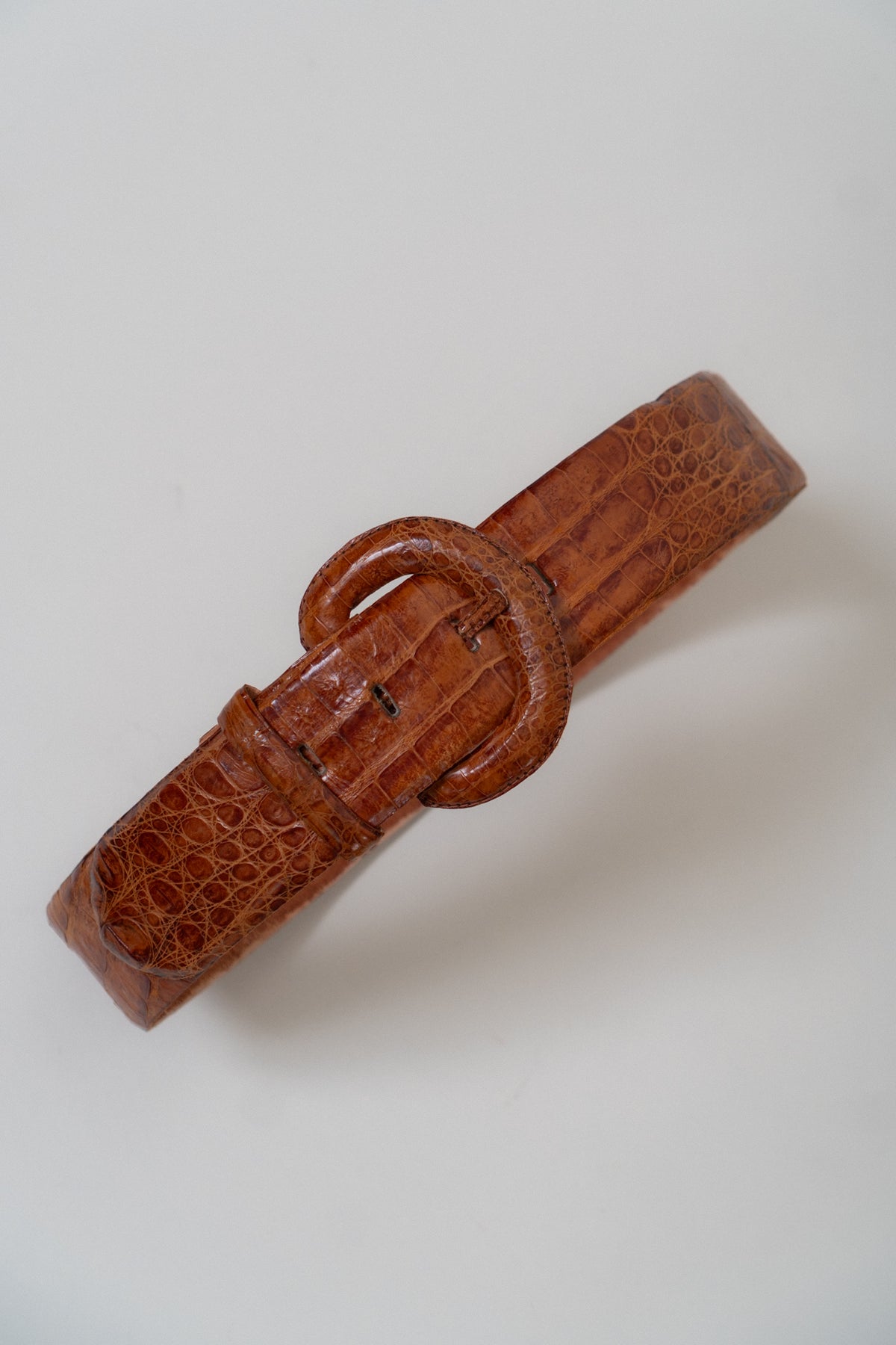 Vintage Cognac Croc Leather Belt