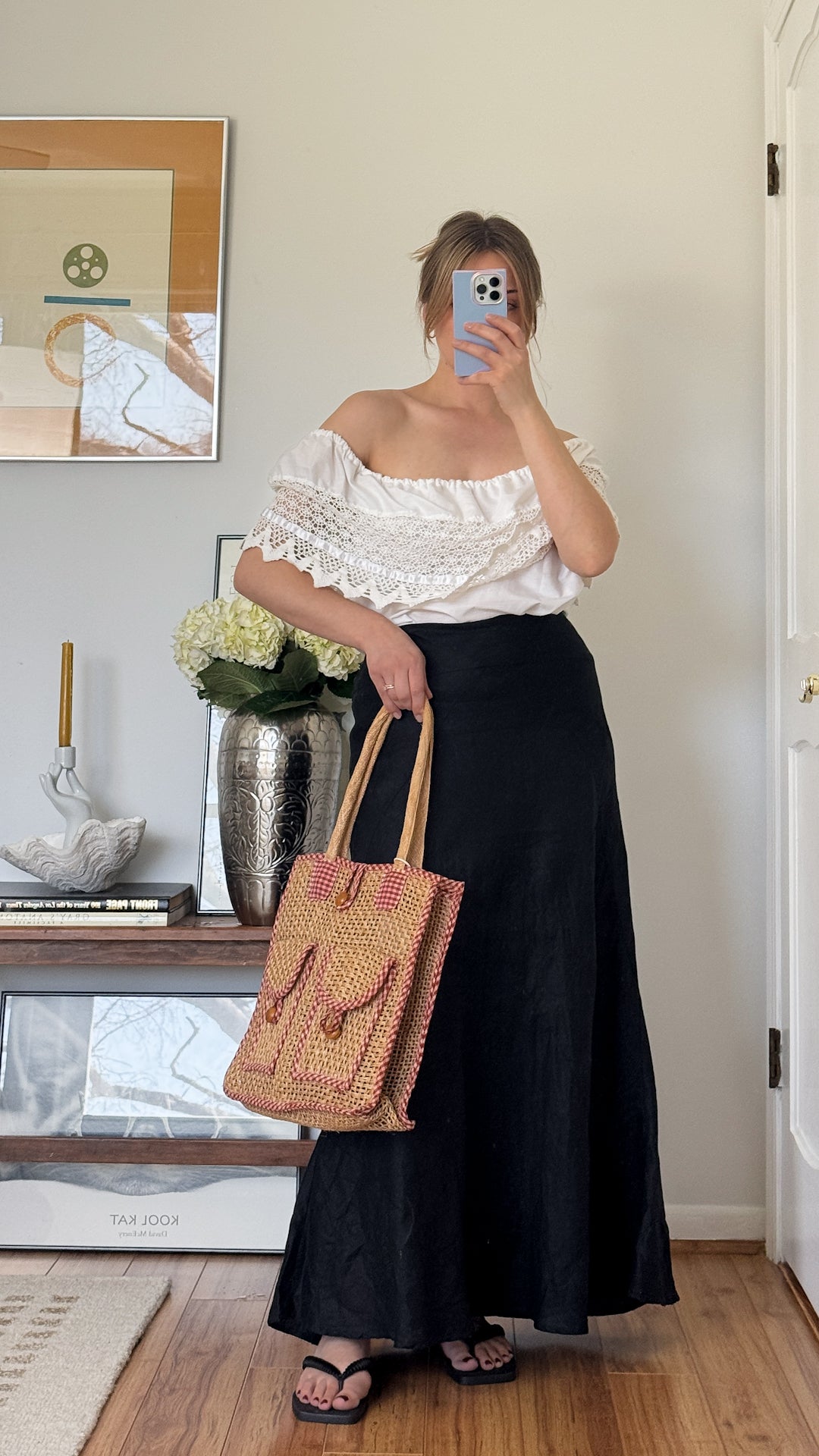 Vintage 100% Irish Linen Black Maxi Skirt