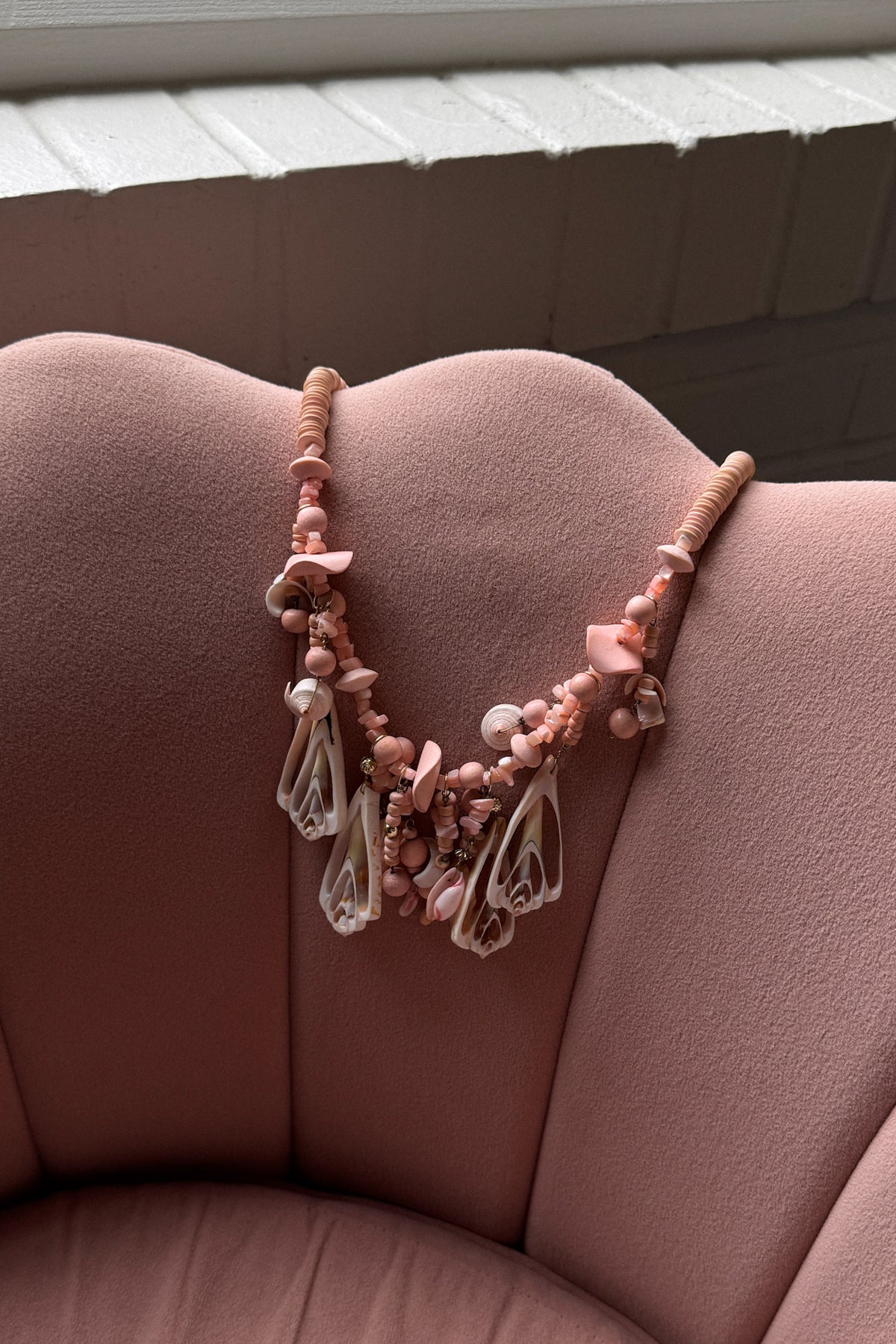 Vintage Mixed Wood & Shell Statement Necklace