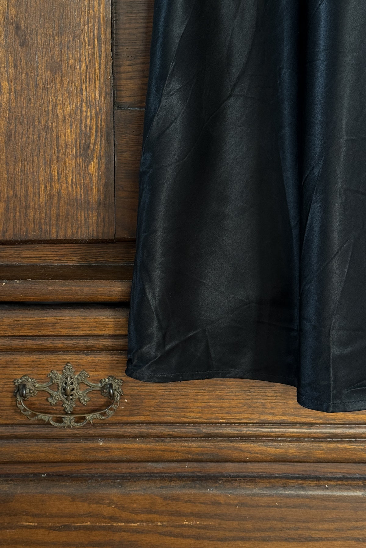 Vintage Black Satin Maxi Slip Dress