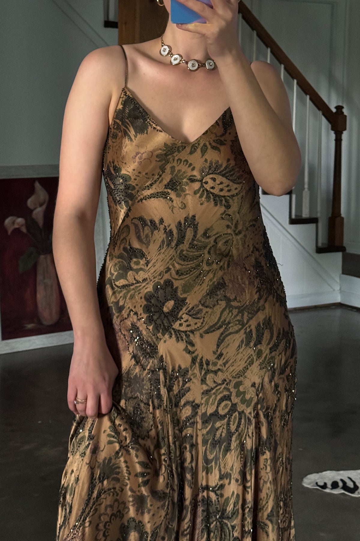 Vintage Silk Beaded Bronze Gown
