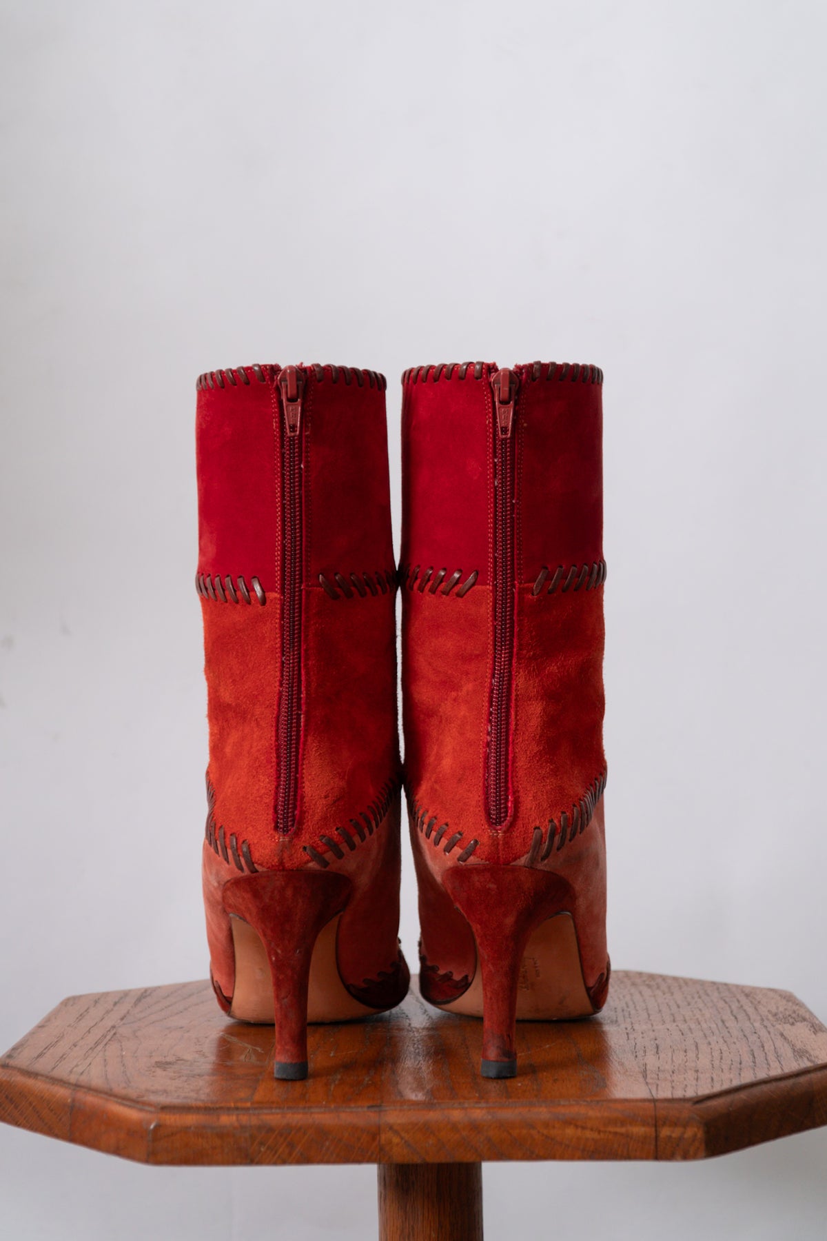 SALVATORE FERRAGAMO Suede Stitch Patchwork Boots