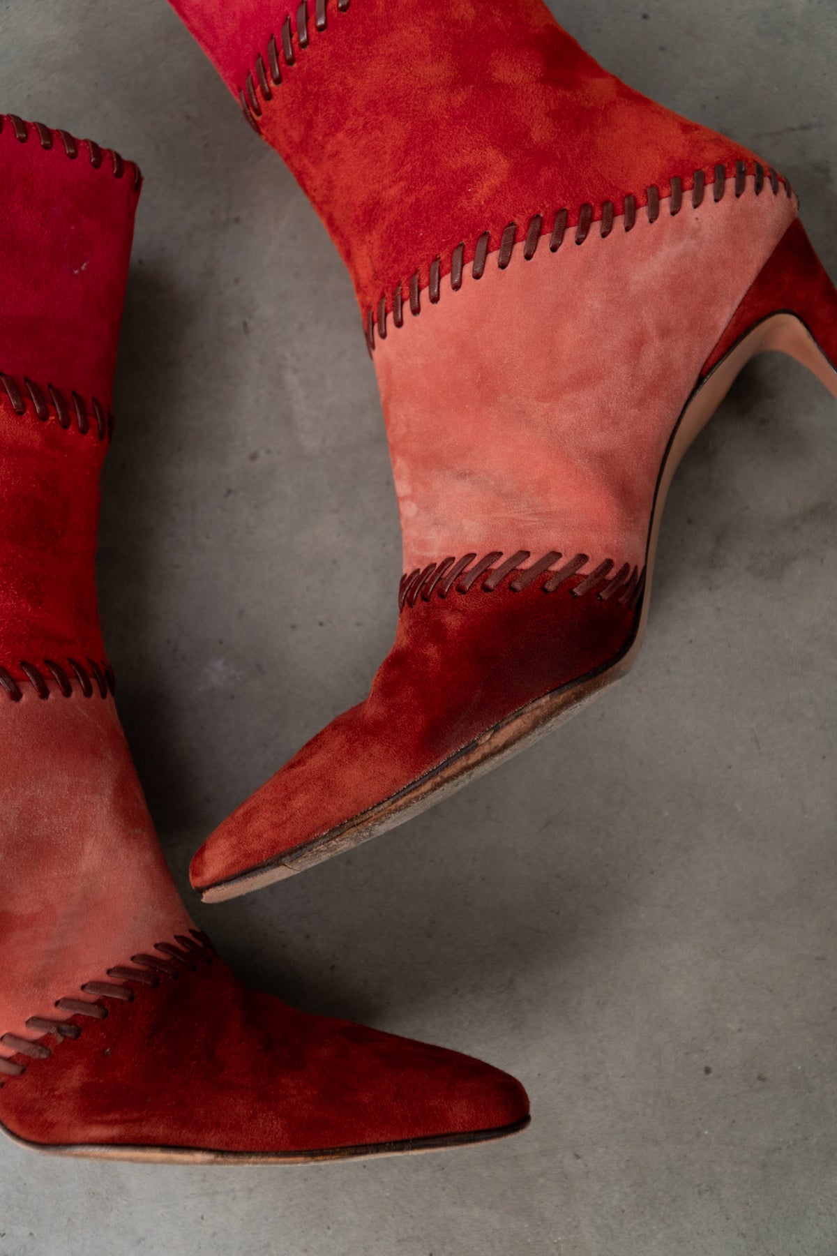 SALVATORE FERRAGAMO Suede Stitch Patchwork Boots