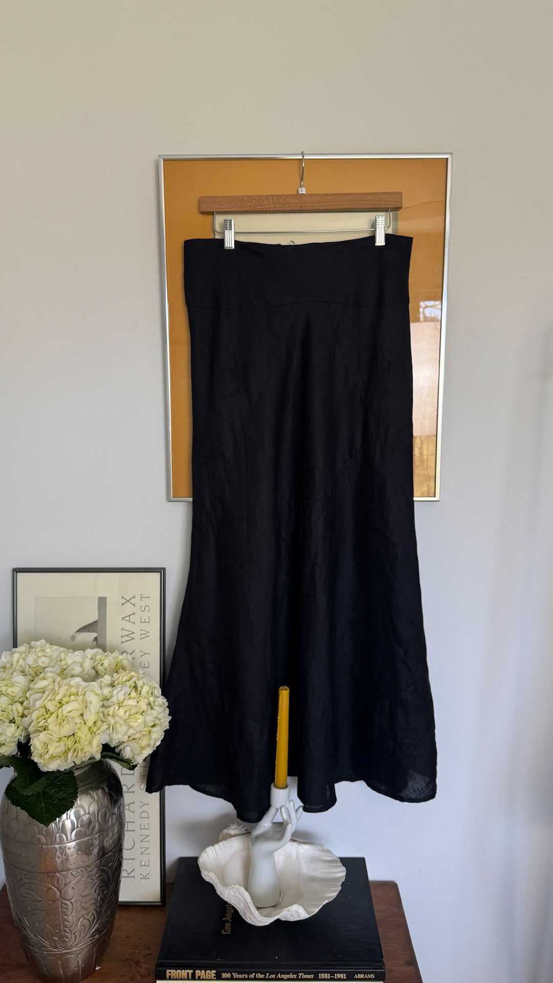 Vintage 100% Irish Linen Black Maxi Skirt