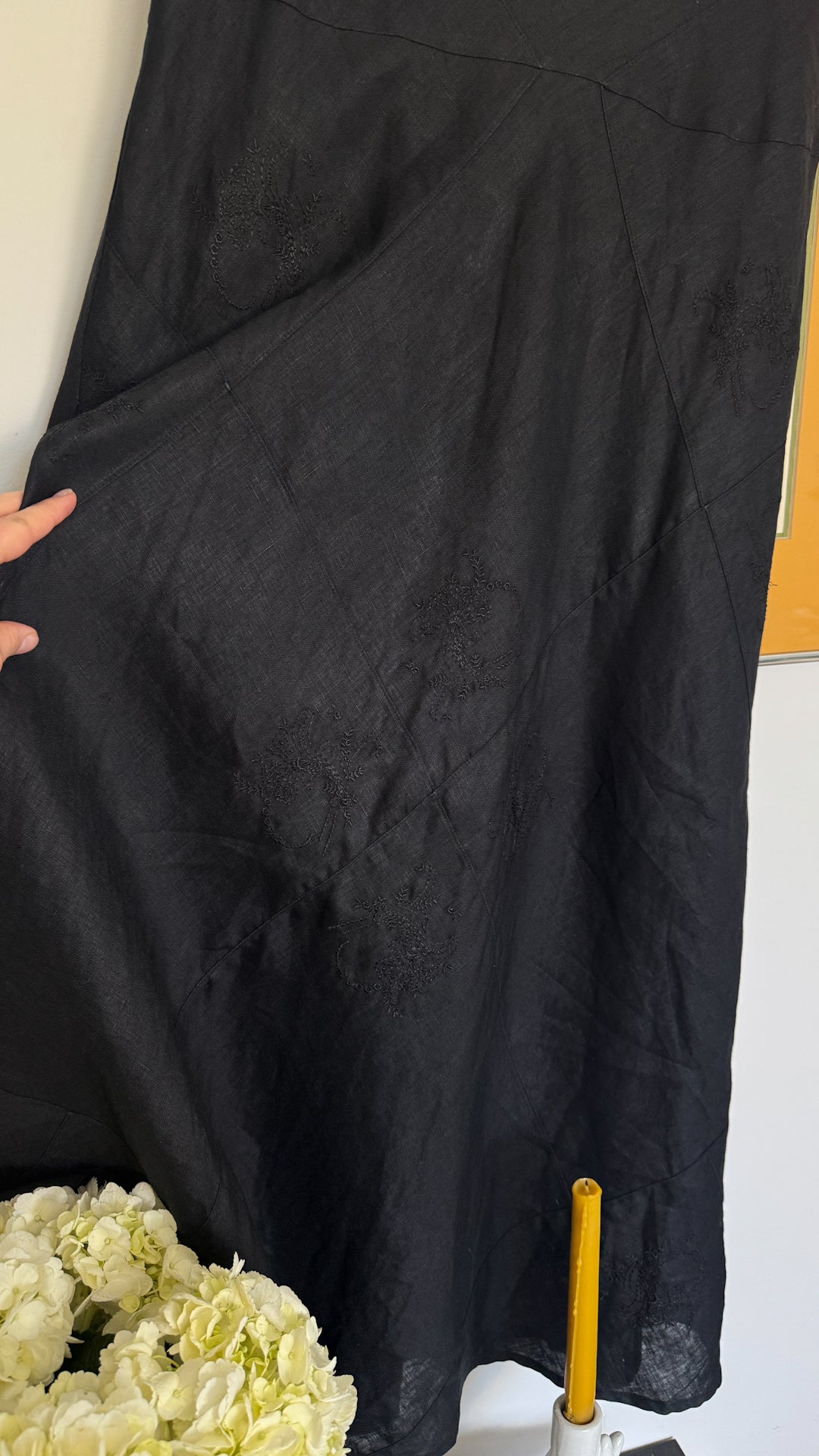 Vintage 100% Irish Linen Black Maxi Skirt
