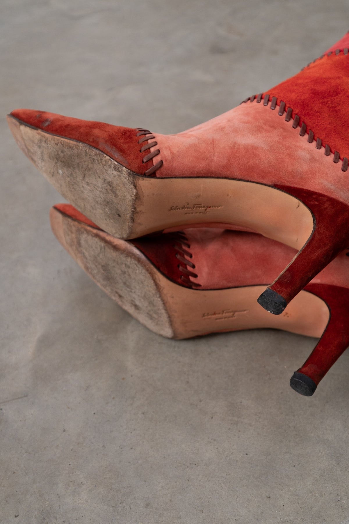 SALVATORE FERRAGAMO Suede Stitch Patchwork Boots