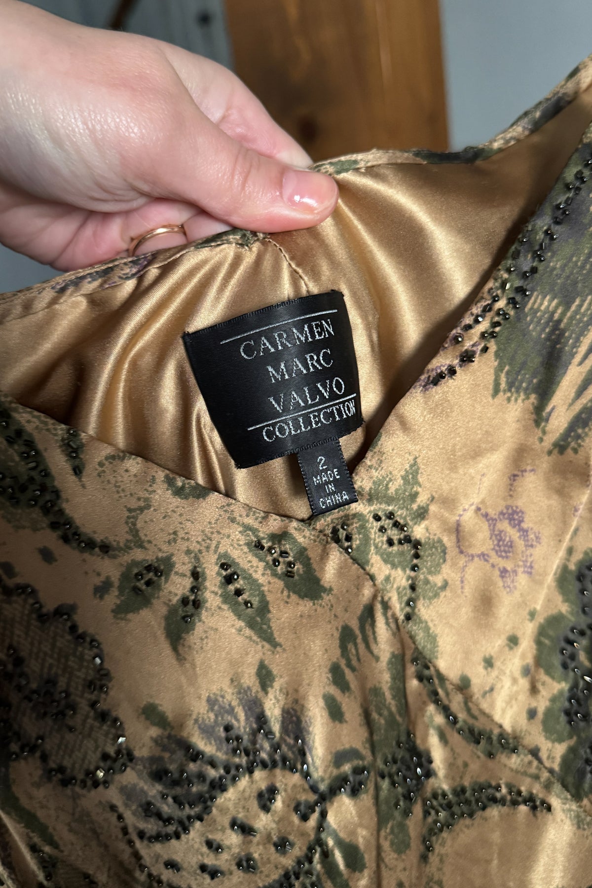 Vintage Silk Beaded Bronze Gown
