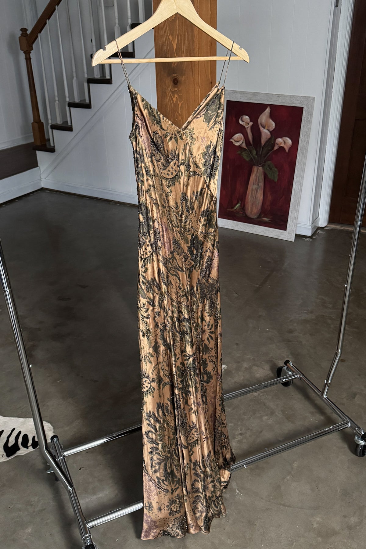 Vintage Silk Beaded Bronze Gown