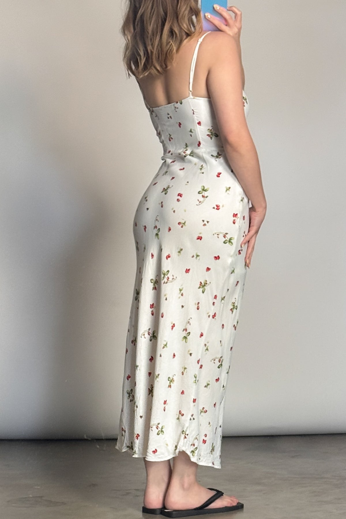 Strawberry Print Asymmetric Midi Dress