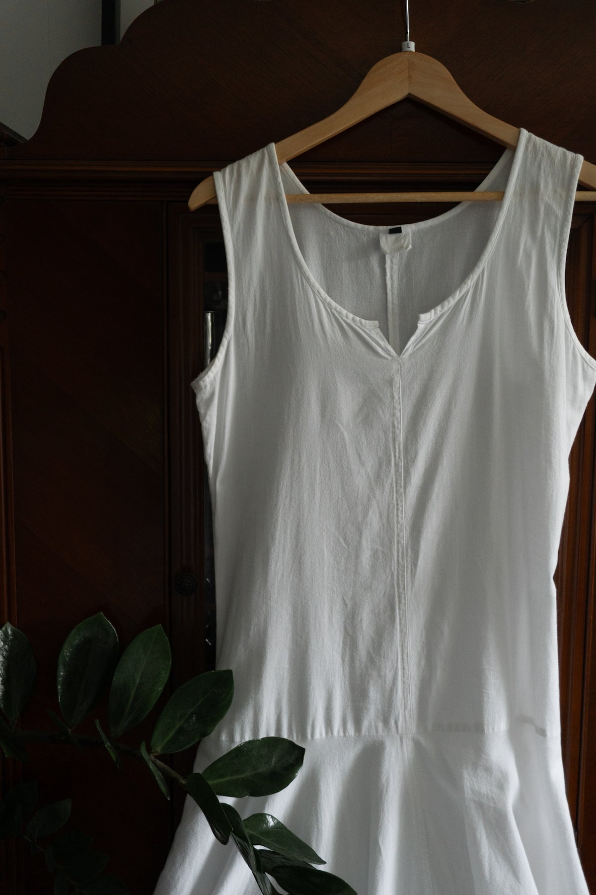 Vintage White Cotton Drop Waist Maxi Dress