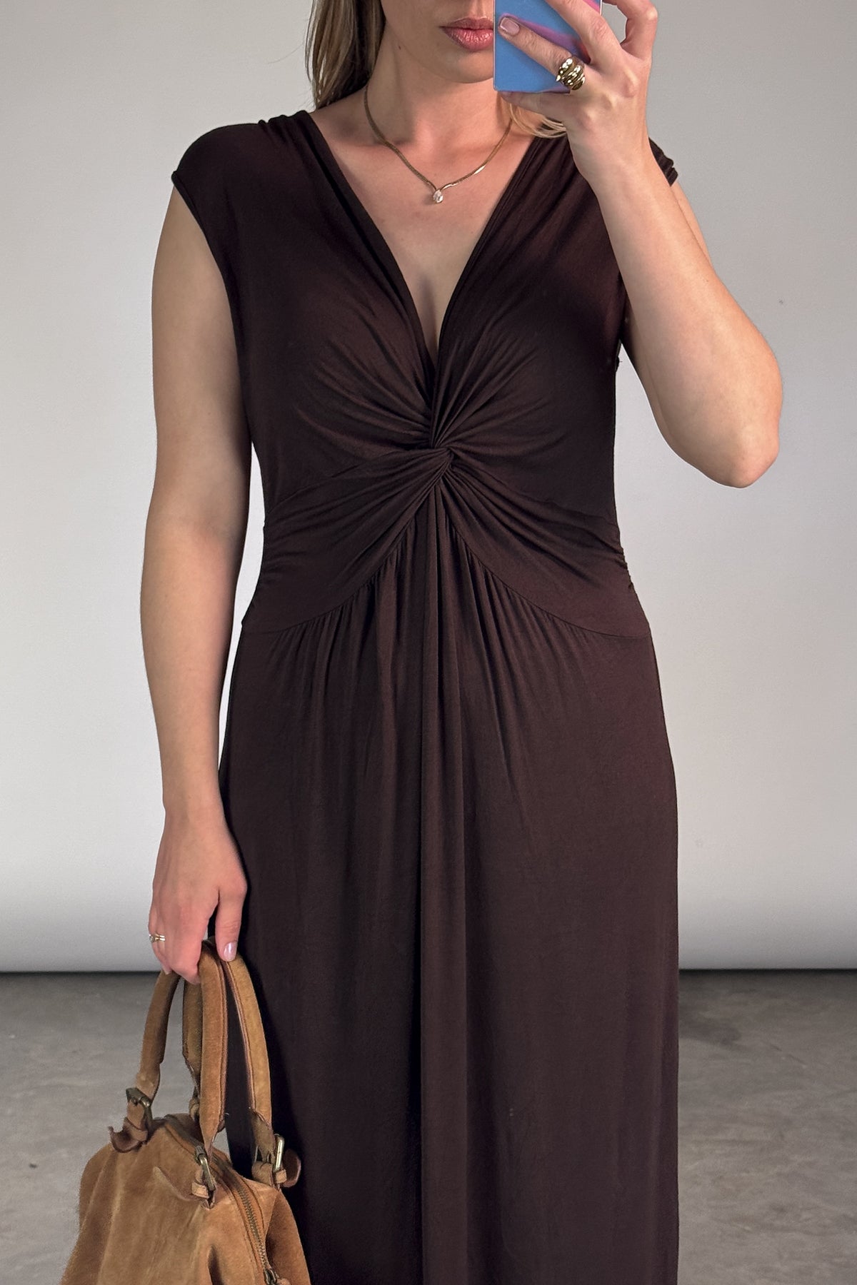 Vintage Brown Jersey Knit Maxi Dress