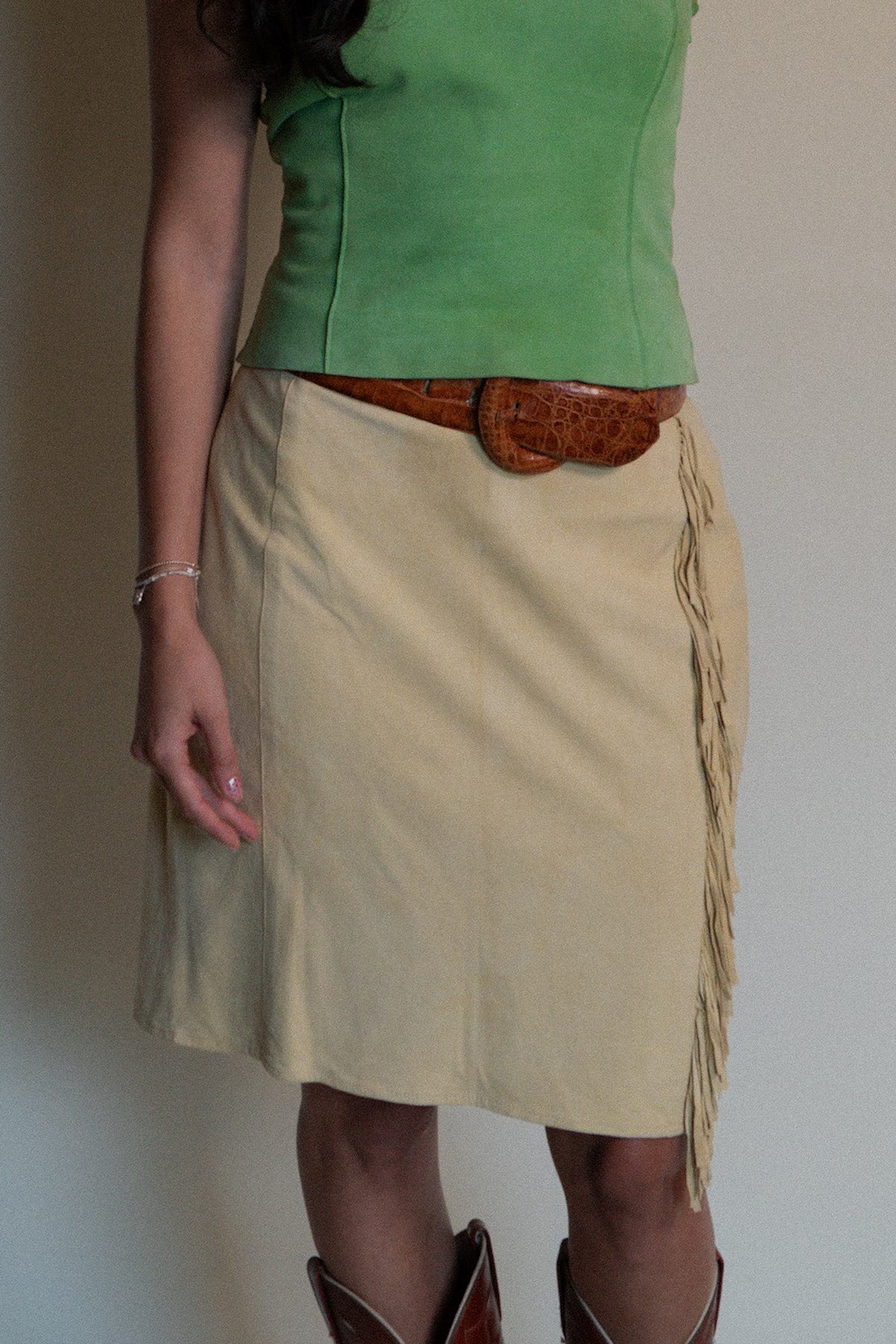 Vintage Lambskin Suede Fringe Waterfall Skirt