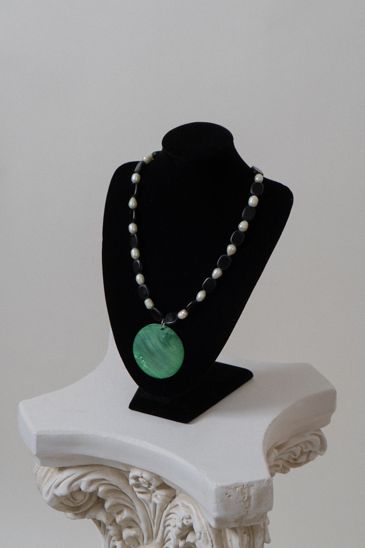 Genuine Pearl & Black Glass Beaded Necklace