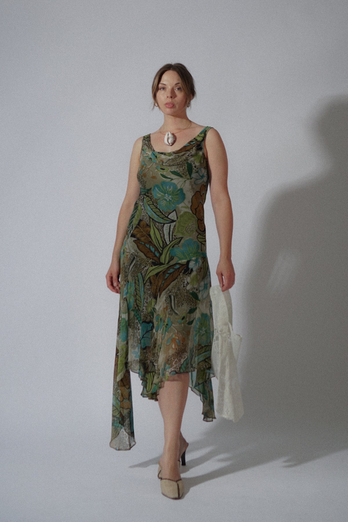 Y2K Floral Chiffon Green Dress